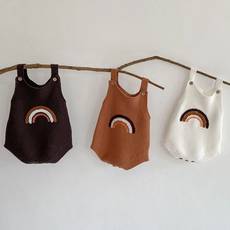 На весну для маленьких мальчиков без рукавов девочек Вязаные Комбинезоны и