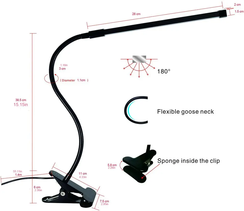 

LED Clip-on Table Lamp Eye Protection Study Student Desk Clip Bedroom Reading Memory Bedside Table Lamp