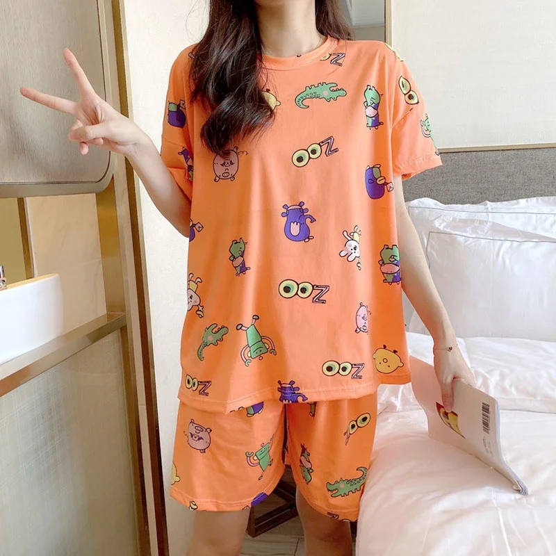 Летние женские пижамные комплекты с коротким рукавом Женская милая свободная