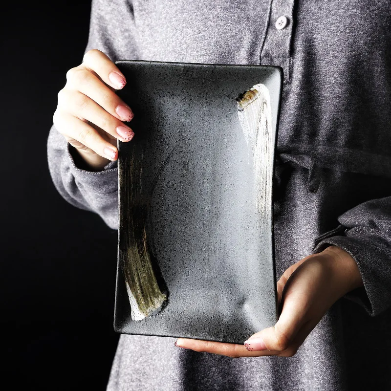 Керамическая тарелка RUX в японском стиле большая домашняя прямоугольная для