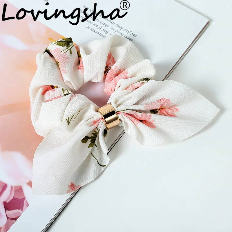 Милая женская резинка для волос LOVINGSHA с ушками кролика цветочные аксессуары