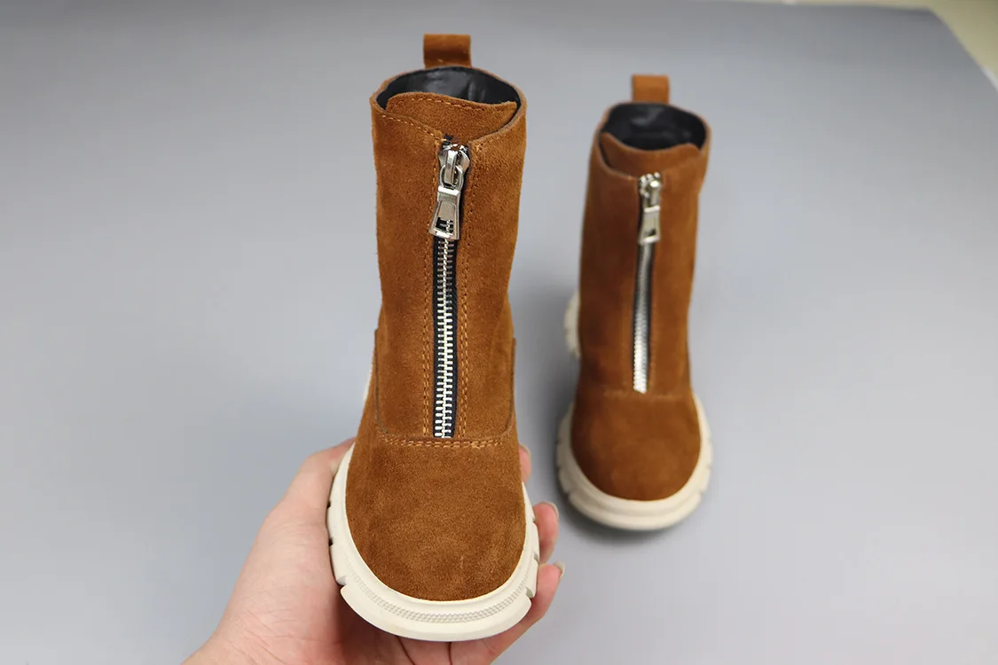 Замшевые кожаные сапоги для маленьких девочек принцессы до середины икры модные