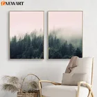 Настенная картина в скандинавском стиле с изображением розового туманного леса, постер с деревьями для гостиной, декоративная картина на холсте, картина для домашнего декора