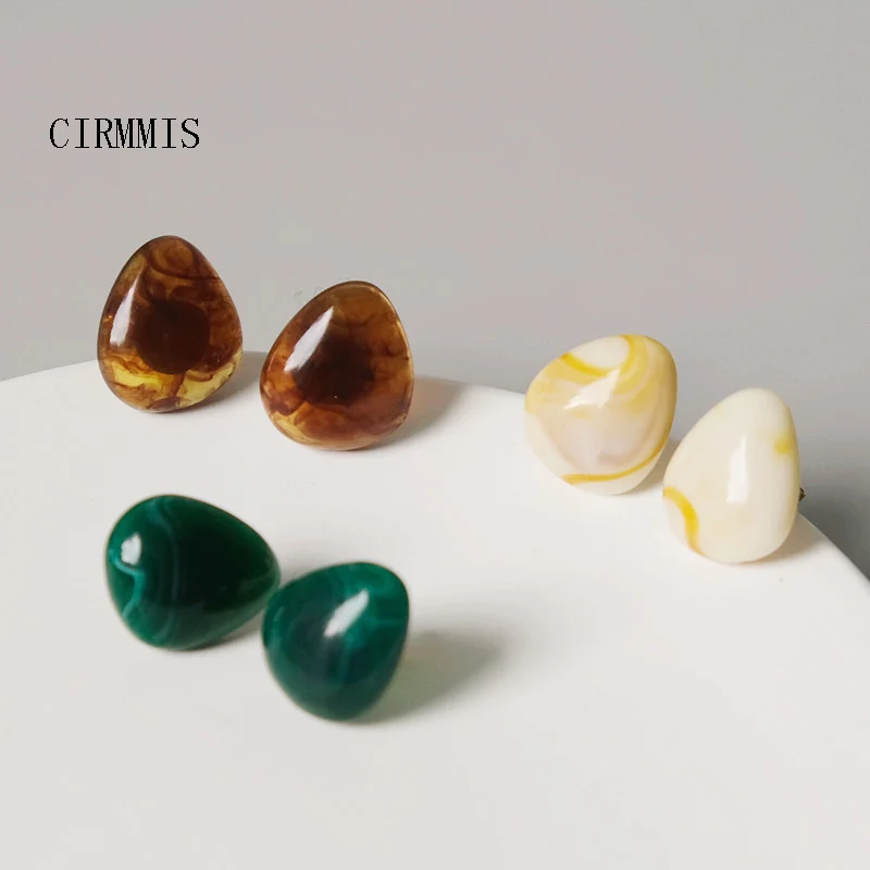 

CIRMMIS Fashion New Acrylic Resin Stud Earrings For Women Candy Cool Stuff Beige Blue Earring Handmade Trendy Jewelry Accessory