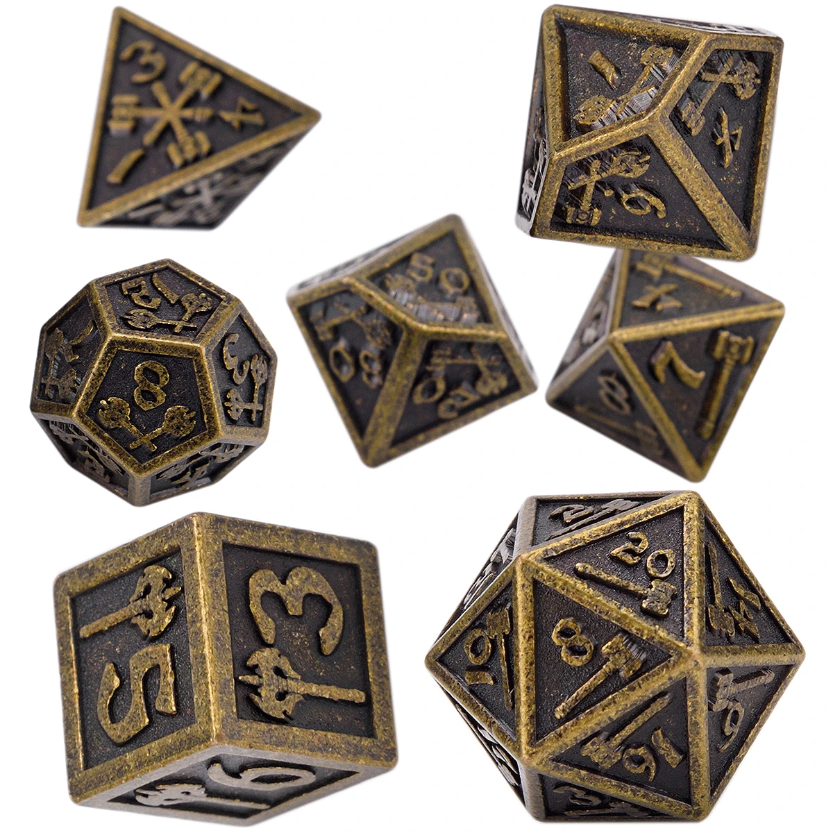 

Multiple Molds Solid Metal Polyhedral 7-Die Dice Set for TRPG DND D4 D6 D8 D10 D% D12 D20