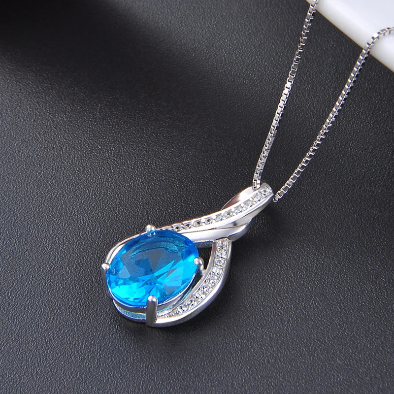 

10X18mm Blue Glaze Pendant for Her Anniversary 925 Sterling Silver Pendant Necklace White Gold Cover CHD001388