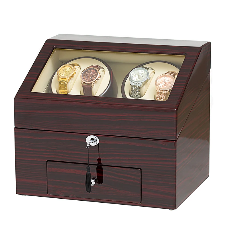 

Automatic Ebony Baking Finish Watch Winder Display Box 4+9 Storages Brown PU Leather Interior