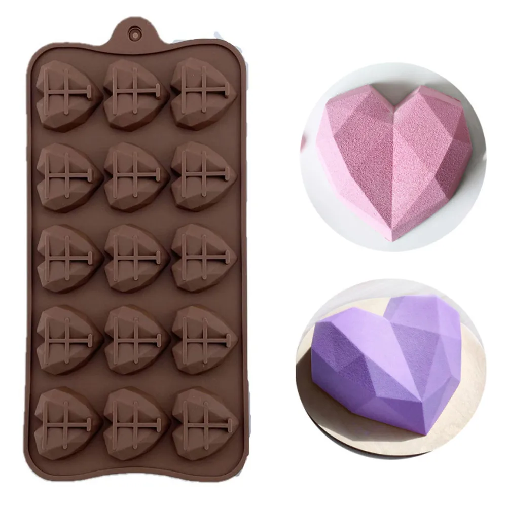

Новинка 2021, силиконовые формы для шоколада в форме сердца, 15 ячеек, в форме алмаза, любовь, свадебные конфеты, выпечка, 3D формы, форма для торт...
