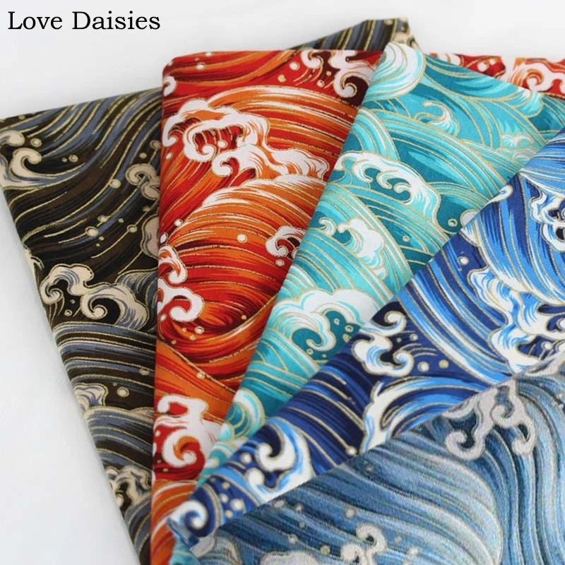 

BLACK BLUE RED GREEN Wave 100% Cotton bronzed Japanese fabrics for DIY Craft Quilting Handwork Home decor Bag Cushion