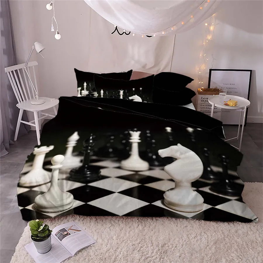 HELENGILI 3D Постельное белье шахматная доска печати пододеяльник набор Bedcloth с