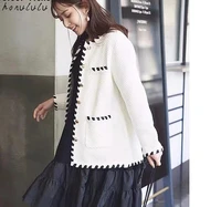 2021 spring japanese new products stitching ribbon contrast color knitted short jacket women