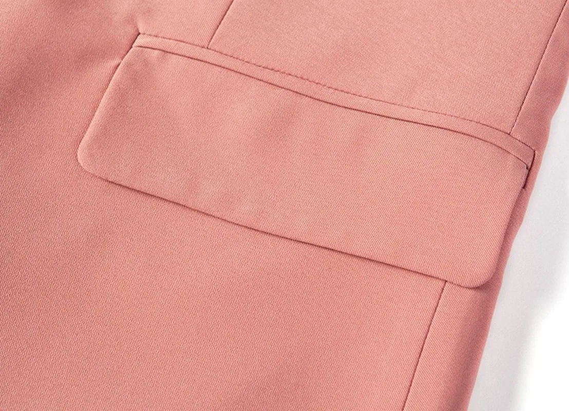 Женский весенне-осенний костюм с карманами розовый повседневный жакет длинными