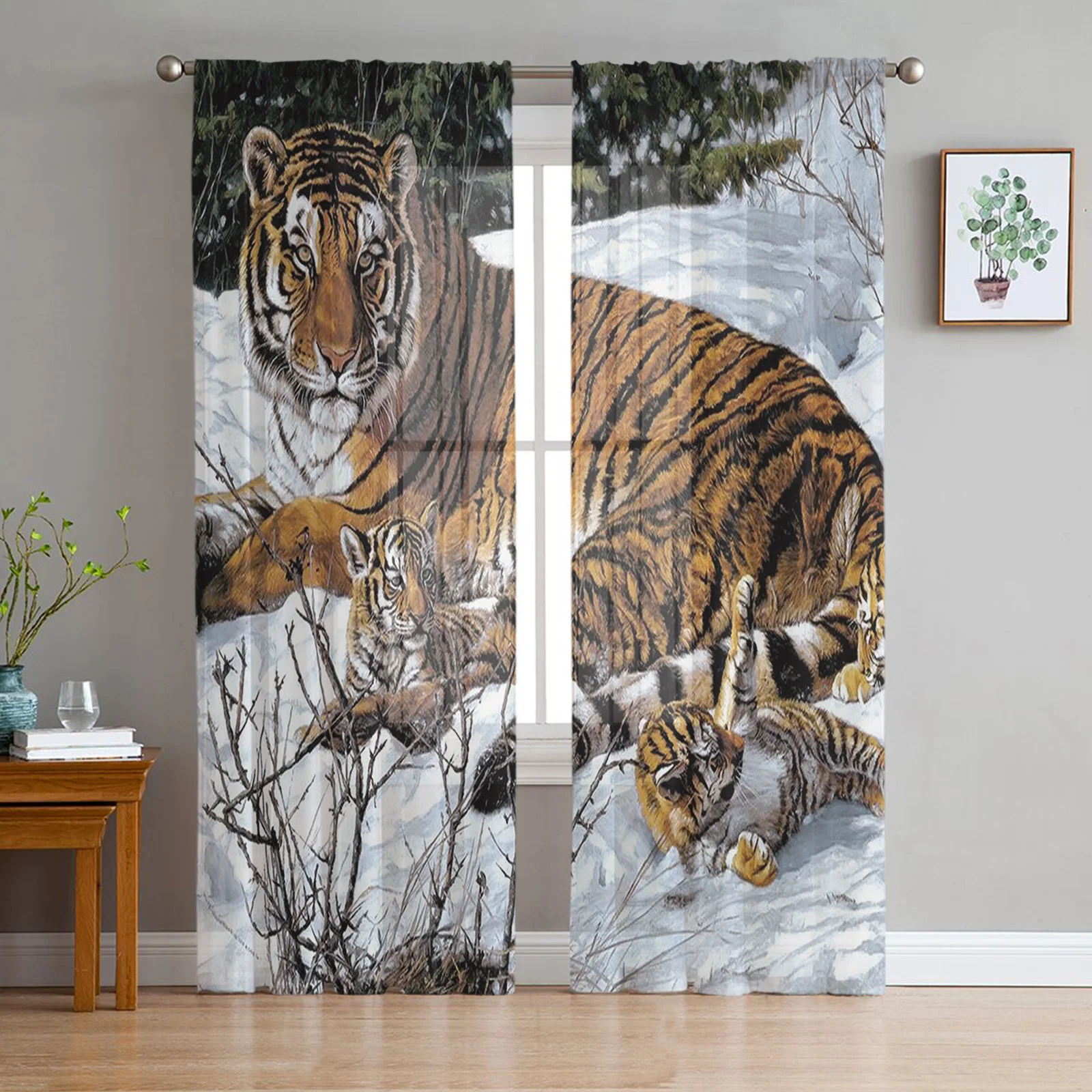 

Шторы на окна с изображением снега, тигра, современные драпированные тюлевые шторы для спальни, гостиной, кухни, занавески из вуали