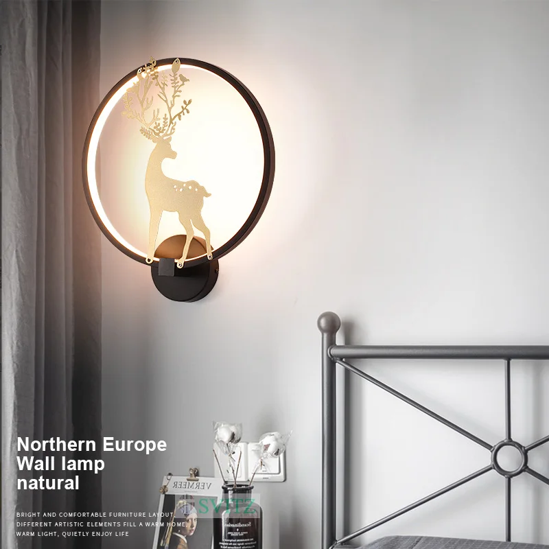 Творческий олень настенный светильник Nordic гостиной настенные украшения круглый