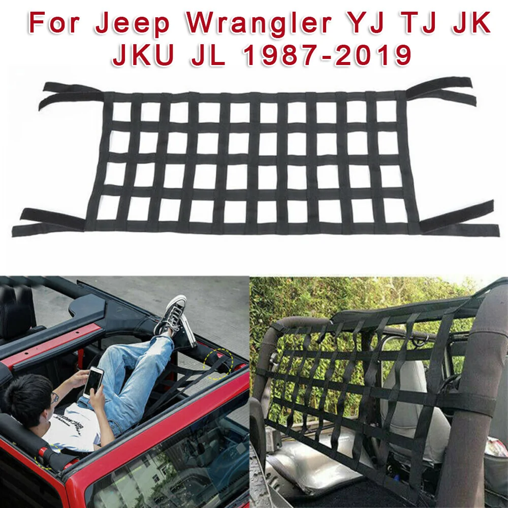 1pc Roof Hammock Black Mesh Cargo Net For Jeep Wrangler YJ TJ JK JL  Practical Car Accessories Car Roof Storage Belt Net|Nets| - AliExpress