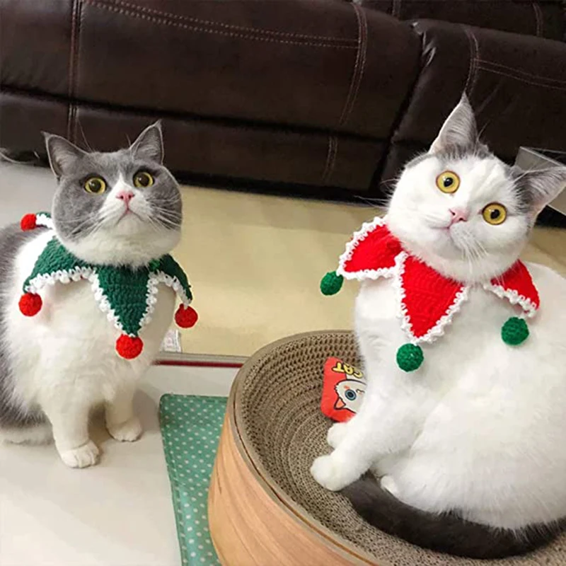 

Рождественский шарф для собак, вязаный ошейник красного и зеленого цвета для домашних животных, бандана для кошек, для щенков, Рождественский костюм для домашних питомцев, кошек, собак