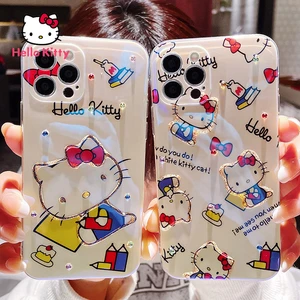 Hello Kitty Cartoon Epoxy Phone Case for iPhone12 12Pro 12Promax 11 Pro 11Promax Mini X XS MAX XR 7 8 Plus Soft case Cover