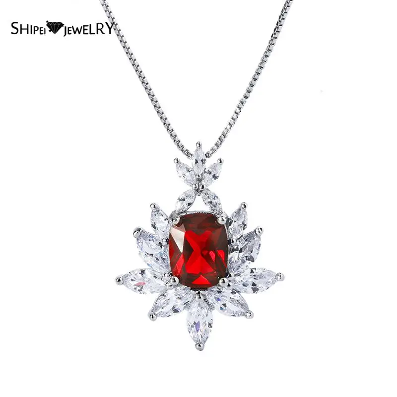 

Shipei 925 Sterling Silver Ruby Sapphire Created Moissanite Gemstone Wedding Party Fine Jewelry Luxury Pendant Necklace Gifts