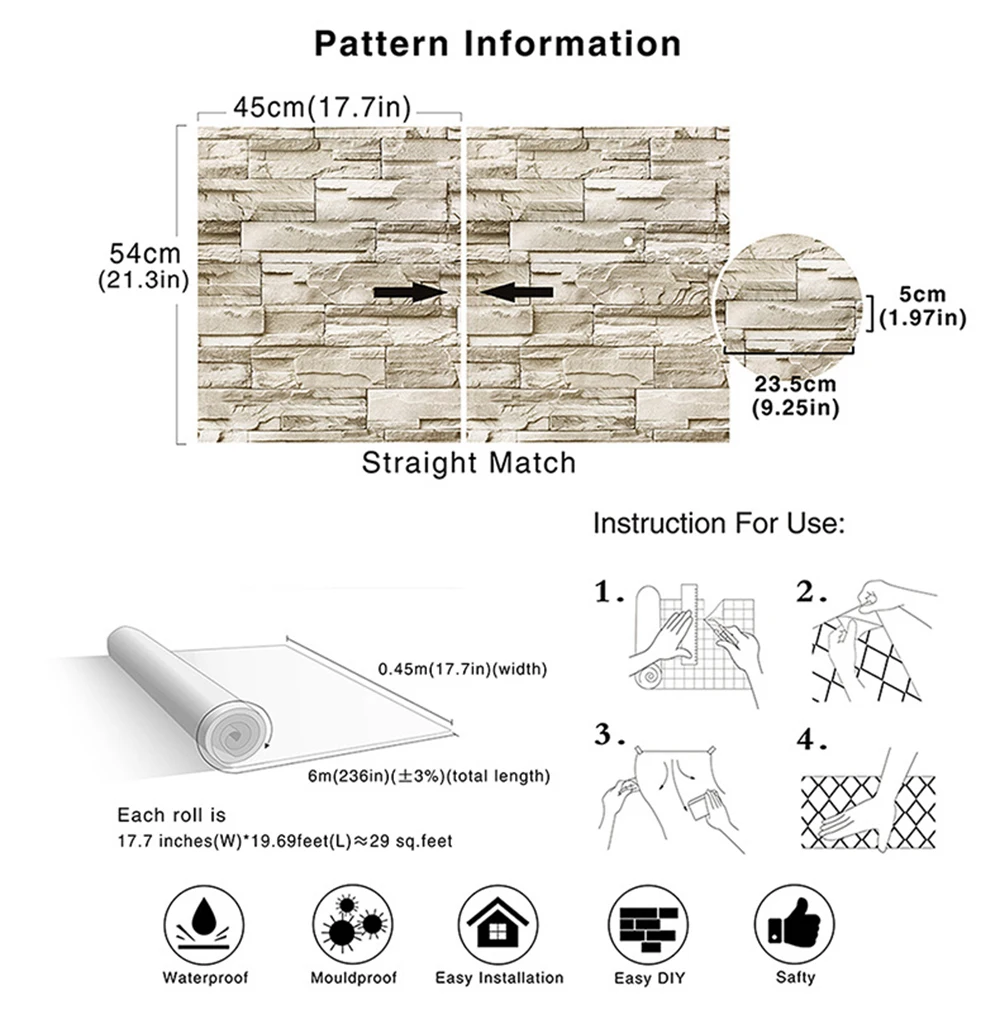 

LUCKYYJ Faux Stacked Stone Peel and Stick Wallpaper Taupe/Tan Brick Self Adhesive Contact Paper for Walls Bedroom Home Decor