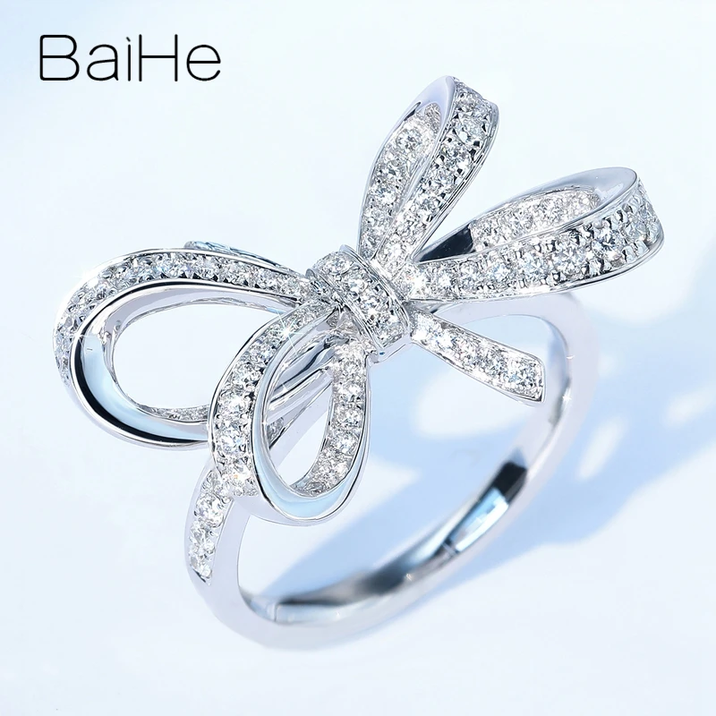 BAIHE, 14 к, белое золото, около 0.51ct H/SI, круглая огранка, натуральные бриллианты, ювелирное изделие, обручальное кольцо, модное, хорошее ювелирное изделие, подарочное кольцо