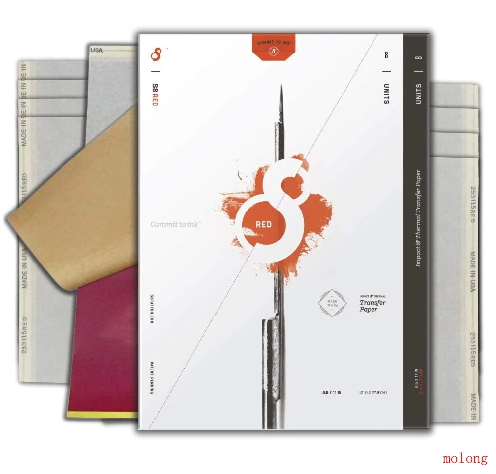 Термальная бумага для татуировок 100 листов красная копировальная размер А4