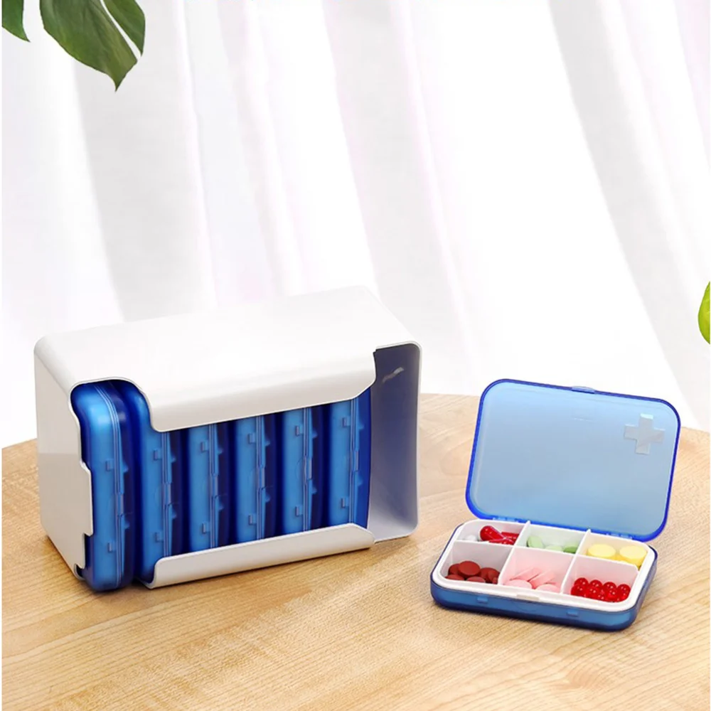 

1 Set 7 Layers 42 Grids Storage Box Drawer Style Portable Pill Organizer Container (Blue)