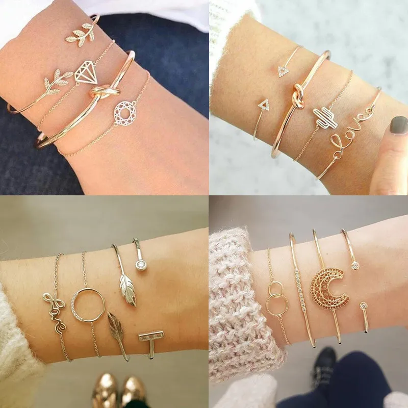 DIEZI 4 шт./компл. ретро браслет цепочка с узелком в виде листьев для женщин модный