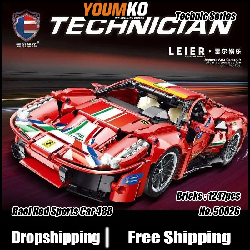 

Rael 50026 техническая серия Высокотехнологичный супер спортивный гоночный автомобиль строительные блоки 1247 шт. кирпичи Сборная модель игрушк...