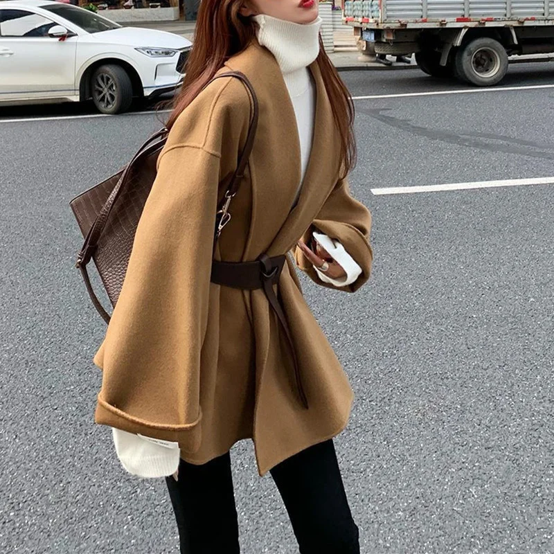 

2021 double faced woolen overcoat women's middle length 2020 new loose temperament cashmere wool coat