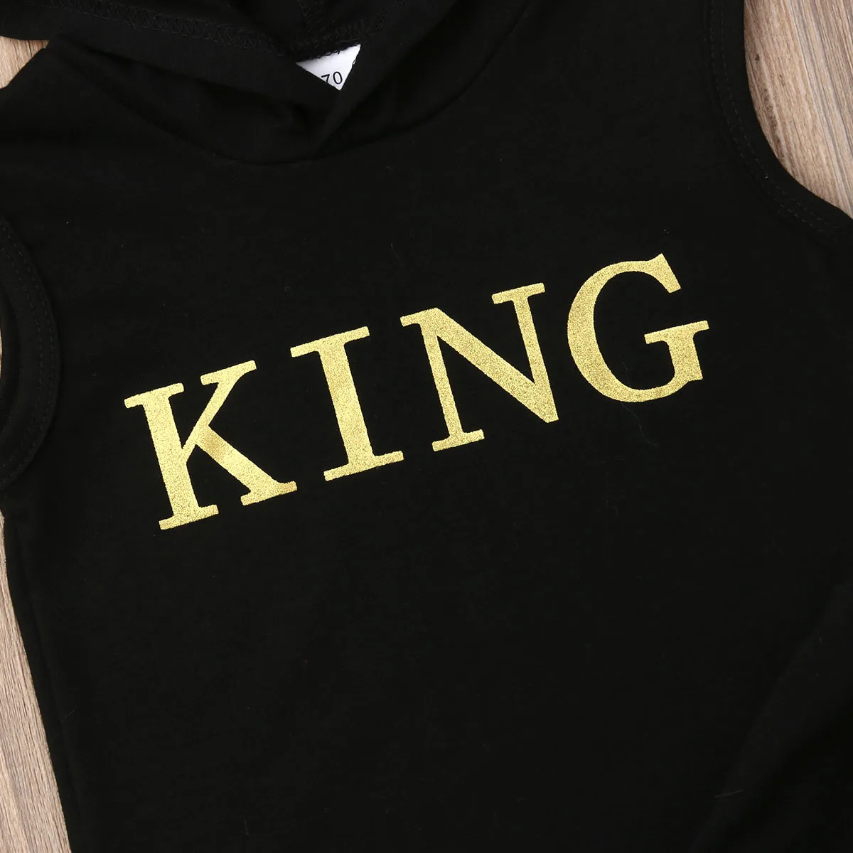 Newborn Baby Boys Clothes Set Letter Print Hoodie Sleeveless Black Sweatshirt Pants Outfits Baby Boy Summer Clothing Set