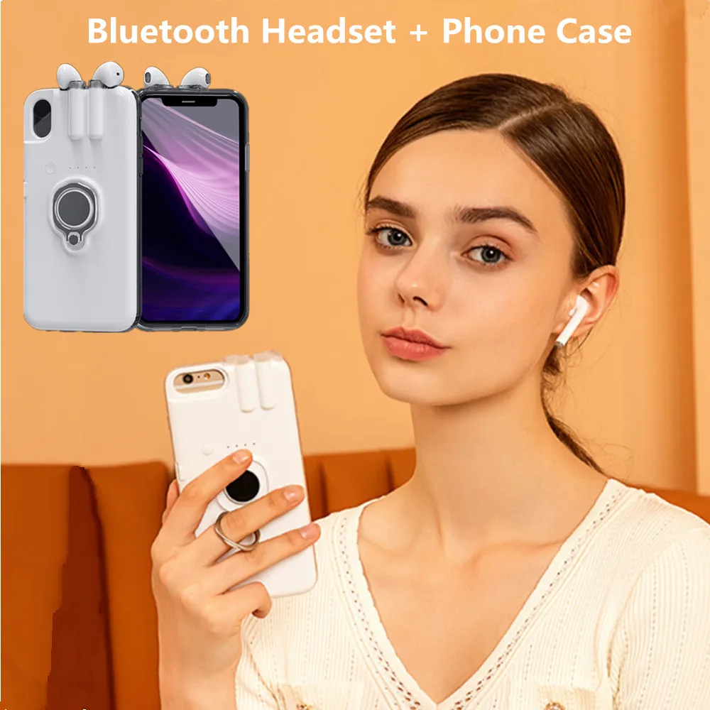 Беспроводные Bluetooth наушники Зарядные Чехлы для iPhone 7 8 6 6s Plus TWS гарнитура задняя