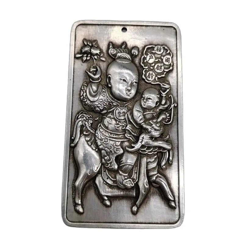 

Chinese Old Tibetan Silver Relief Unicorn Sender Amulet Pendant Feng Shui Lucky Pendant