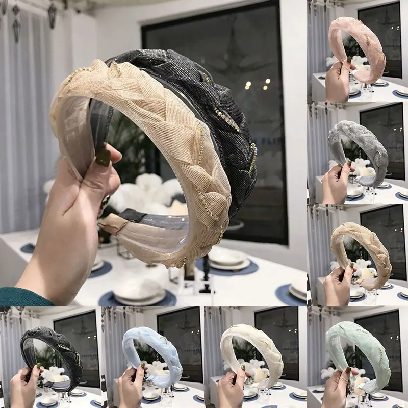 

Fashionable Elegant Wide Brimmed Head Hoop Beautiful Handmade Twist Braid Chain Hair Hoop Bohemian Style Lace Mesh Headband