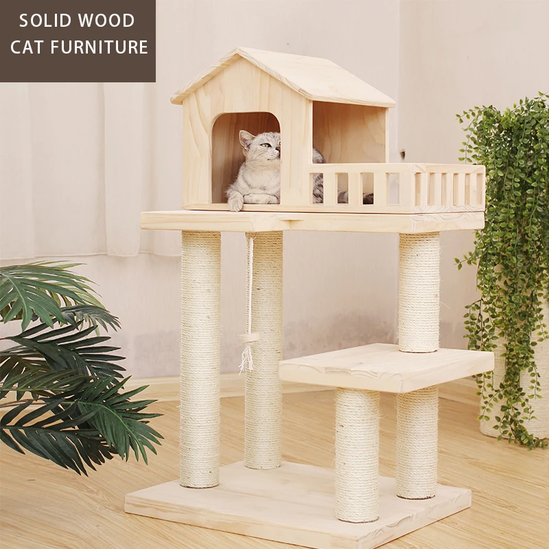 Роскошная большая башня из массива дерева для кошек домик замок рамка