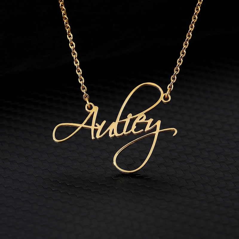 

Custom Name Necklaces For Women Stainless Steel Gold Chain Choker Cursive Handmade Nameplate Necklace BFF Jewerly Best Gift