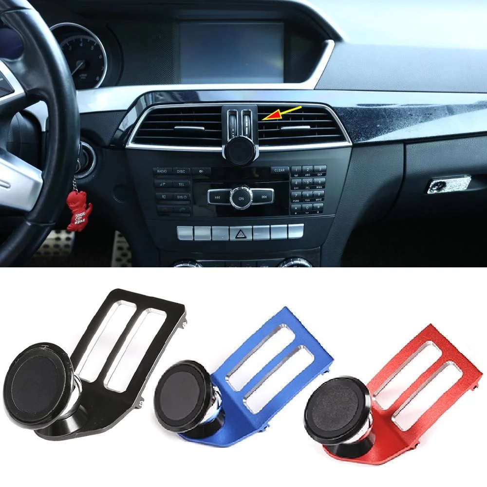 

3 Colours Aluminum Alloy For Mercedes Benz C Class W204 2008-2013 Car Center Air Vent Mobile Phone Holder Accessories