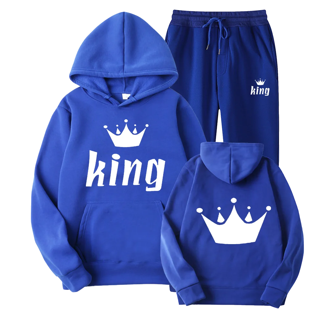 

King Queen Lovers Couple Hoodies Matching Set 2Pieces Sweatpants Set Sport Men and Women Hoodie+pants Casual Tracksuits