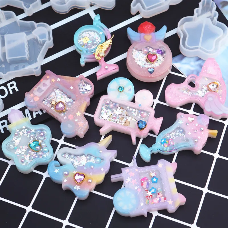 

Hot sell Shaker Molds Quicksand Camer Global Drink Epoxy Resin Molds Silicone Mold Star Bear Key Chain Charm Craft Pendant Tools