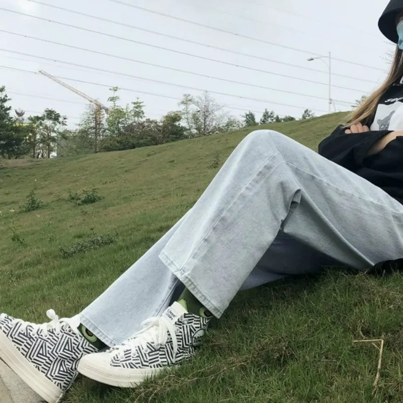 

Women Jeans Solid Spring Simple Denim Wide Leg Trousers Female Loose Daily All-match Korean Style Ins Chic High Waist Casual New