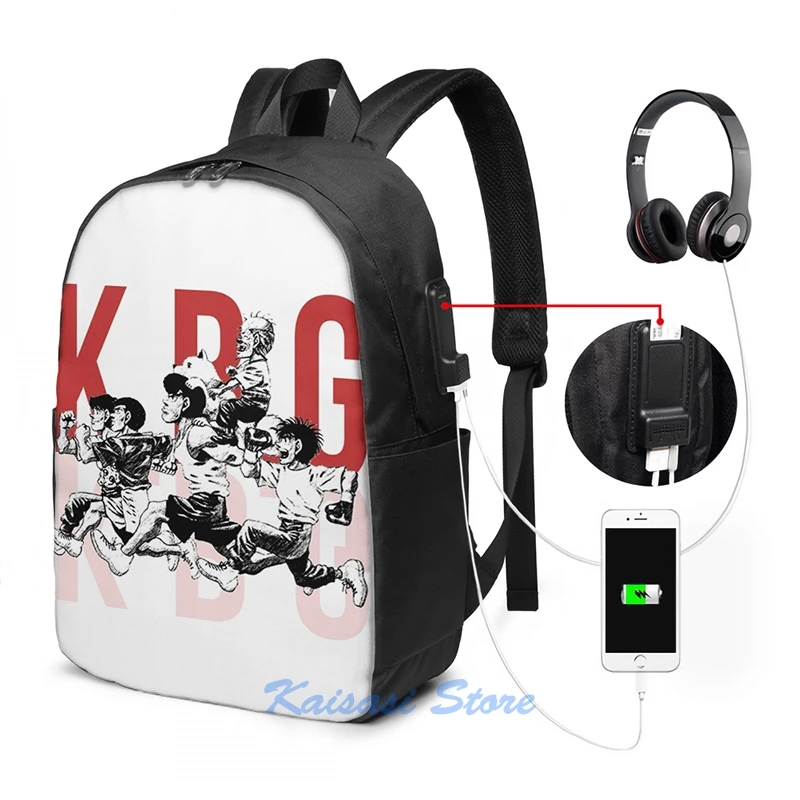 Забавный графический принт k.b. G Team - Hajime No Ippo USB зарядка Рюкзак Мужские школьные