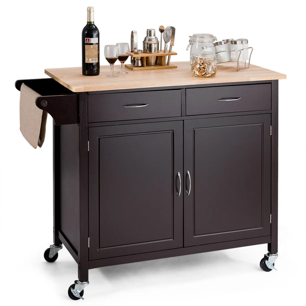 

Costway Modern Rolling Kitchen Cart Island Wood Top Storage Trolley Cabinet Utility New
