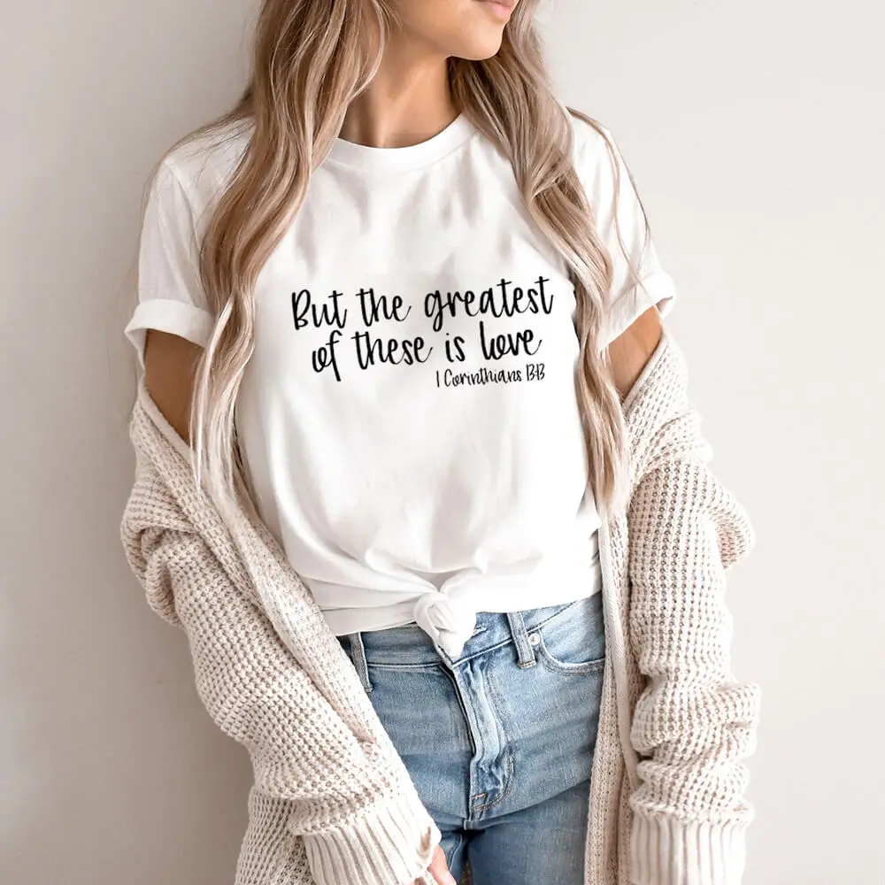 

Женская футболка The Greatest of This Is Love, летние повседневные рубашки с христианскими мотивами, верный топ с коротким рукавом, футболка с Иисусом
