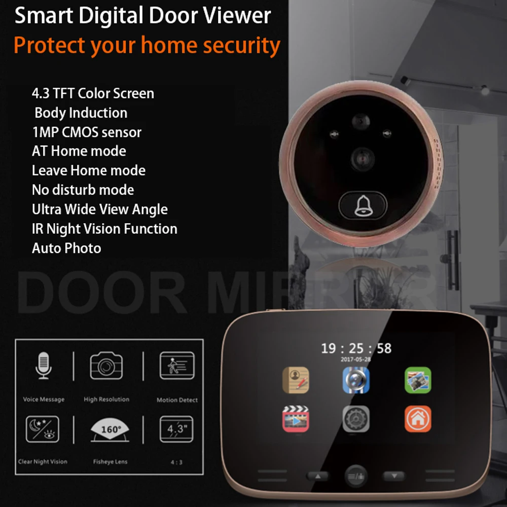 CDYCAM, новинка 4,", цветной ЖК-экран, глазок, камера, зритель, ИК, ночное видение, дверь, обнаружение движения, фото, видео, цифровая дверная камера