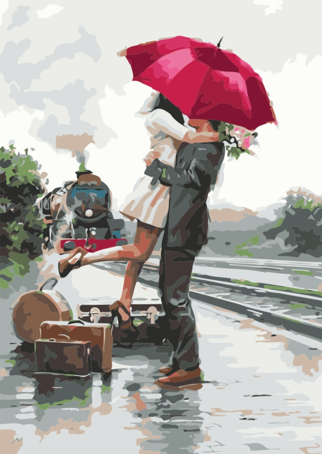 

Umbrella Couple Digital Painting Room Decoration Digital Painting Boxed Christmas Gift Digital Painting