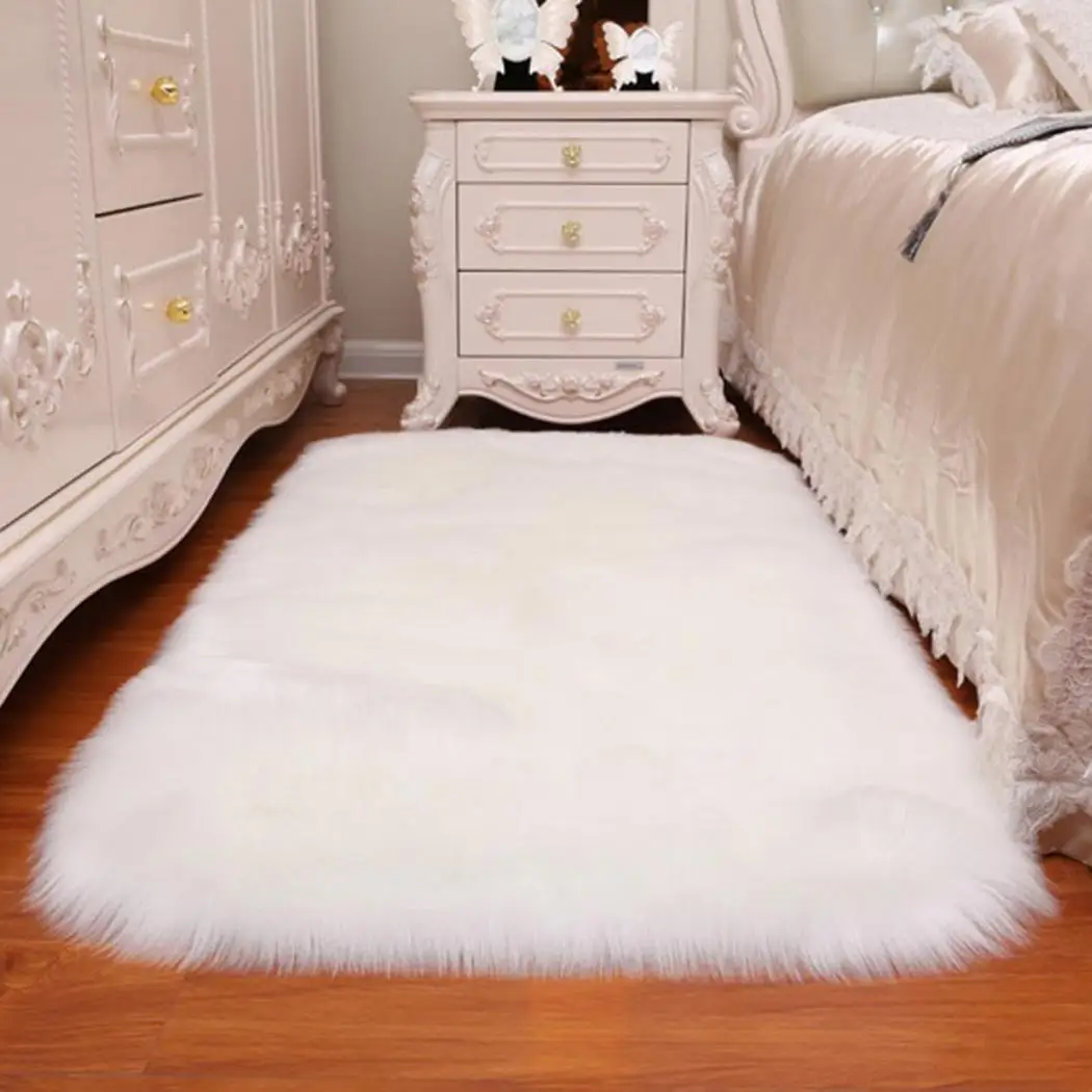Sofa Carpet Floor Mat Luxury Square Soft Artificial Wool Fluffy White Fur Carpet  Non-slip Warm Bedroom Rug 40x40cm 50x150cm