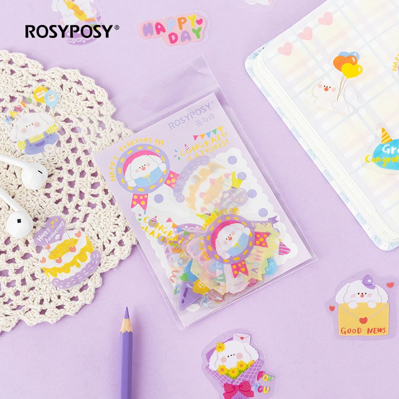 

40 Pcs Cartoon Bear Animal PET Sticker Decorative Journal Scrapbooking Planner Label Stickers Aesthetic Cute Kawaii Stationery