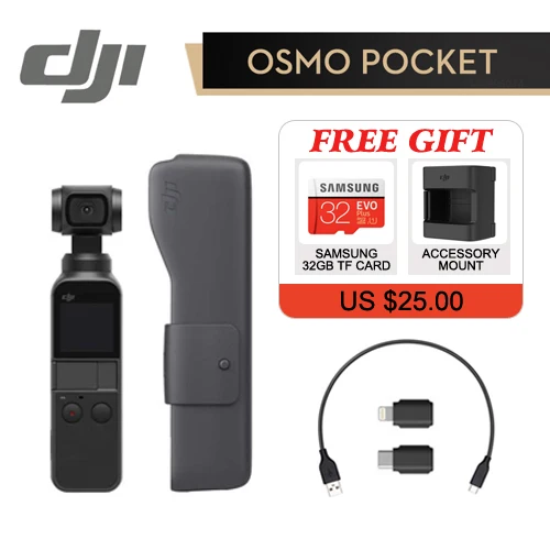DJI Osmo карман 3-осевая стабилизированная ручной Камера с 4K 60fps видео Механическая стабилизация интеллигентая(ый) съемки - Цвет: Free 32G And Mount
