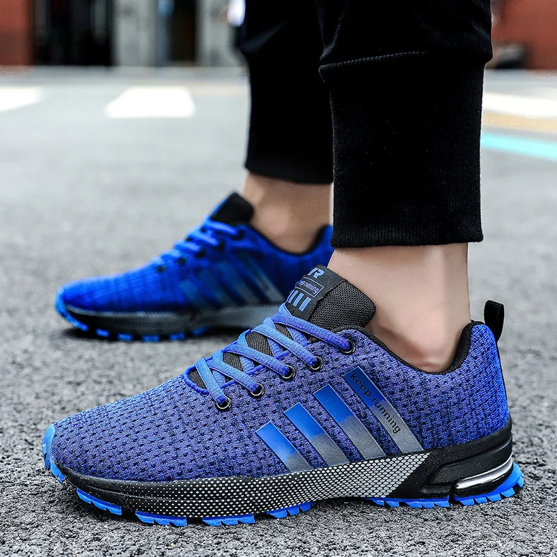 Hot Lightweight Blue Sneakers Marathon Running Shoes Men Mesh Breathable Sports Shoes Men Outdoor Big Size Keep Running Sneaker