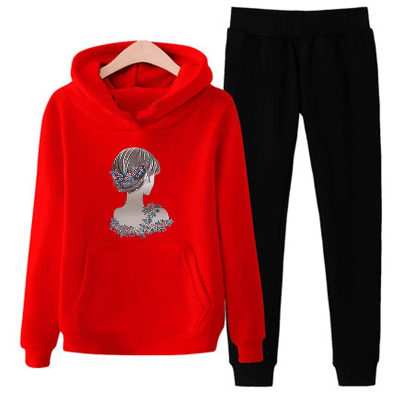 Комплект из 2 предметов, женская одежда, Chandal Mujer 2 Piezas, для бега, Femme, мультяшный принт, толстовка, штаны, спортивные костюмы, женский спортивный костюм