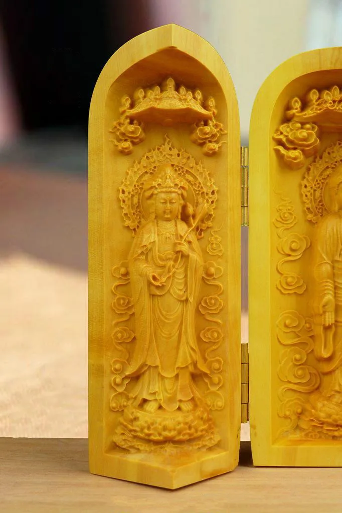 Резьба из бокса деревянные резьбы статуи богиня милосердия троица Западная
